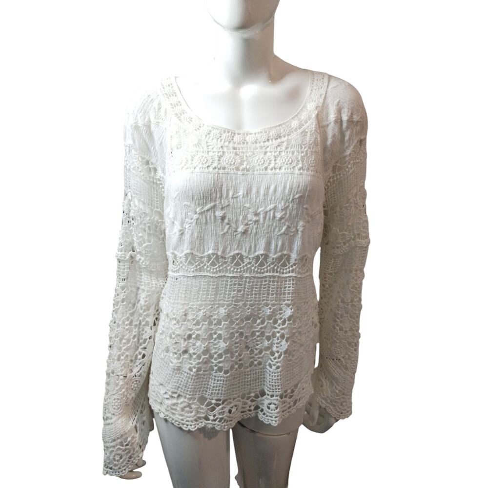 Anthropologie Deletta Women's‎ size S Cottagecore Cotton Open Knit Crochet Top